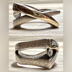 Jens Aagaard Sterling Silver & Gold CZ Abstract Split Shank Ring, Size 6